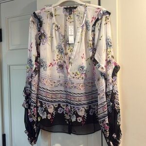WHBM long sleeve floral blouse large